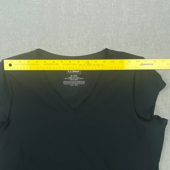 LL Bean Fitness Dress XL Black V Neck Short Sleeves Stretch Fitted Zipper Pocket - Picture 14 of 16